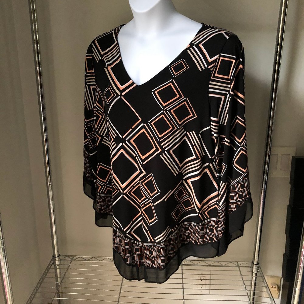 ALFANI / MACY'S geometric black and peach tunic 2X